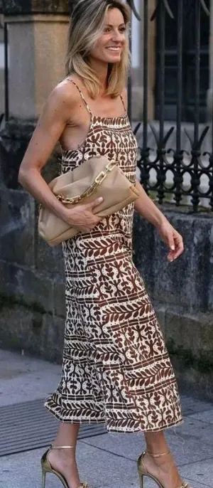ZARA Brown Printed Linen Blend Dress thumbnail 2