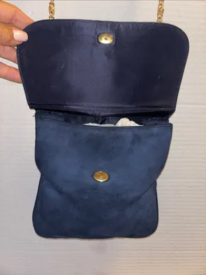 Sheldon Original..Vintage Navy Blue Suede With Gold Toned Crossbody Chain thumbnail 8