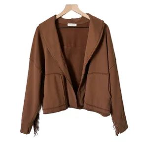 Free People Ragabond Wyatt Fringe Cardigan 100% Organic Cotton Brown Fringe XS thumbnail 2