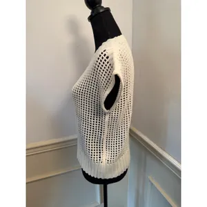 Open Knit Cream Cap Sleeve Sweater Pullover Breezy Summer Crochet Top Cover-Up thumbnail 4
