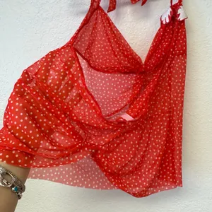 Victoria Secret y2k red polka dot mesh halter top floral pin up thumbnail 6
