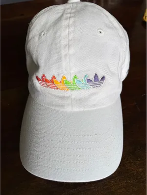 Adidas White Baseball Cap with Rainbow Trefoil Logo and 'Love Unites' Embroidery thumbnail 1