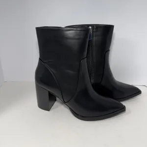 Womens Black Faux Leather Pointed Toe Block Heel‎ Ankle Boots Sz 9 Zipper Bootie thumbnail 5