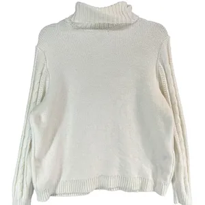 Lands End Sweater‎ Womens L Petite Cream Cable Knit Fisherman Turtleneck Cozy thumbnail 4