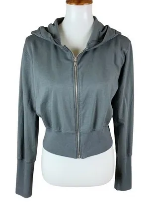 House‎ ID Gray Zip Up Hoodie Cropped Sweatshirt Athleisure Streetwear Large thumbnail 1