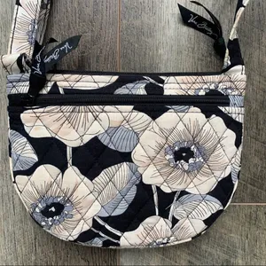 Vera Bradley Retired Camillia Saddle Crossbody Bag Purse Black Grey Floral thumbnail 1