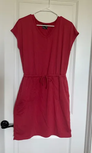 Casual V-Neck Red Drawstring Waist Dress thumbnail 1