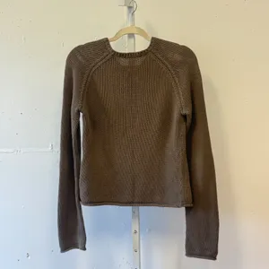 Y2K‎ DKNY Jeans Tan Brown Cotton Knit V-Neck Logo Sweater Women's Medium Raglan thumbnail 2