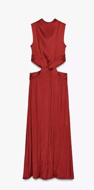Zara maxi dress Burgundy Sleeveless cut out satin effect evening wedding summer thumbnail 9