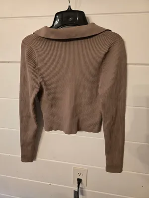 Babaton Ribbed Polo Sweater in Taupe Large thumbnail 7