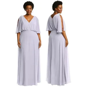 After Six Style 1565 Silver Dove Chiffon Flutter Sleeve‎ V Neck Maxi Dress 6R thumbnail 2