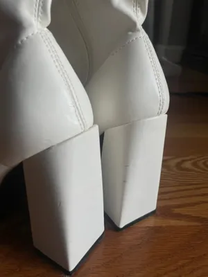 Public Desire White Knee High Block Heel Boots thumbnail 7