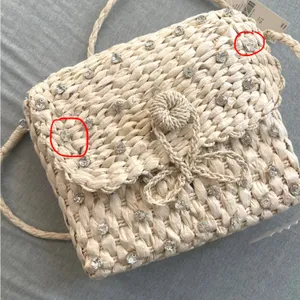 Anthropologie Embellished Straw Crossbody‎ Bag NWT Tan Cream Woven thumbnail 11