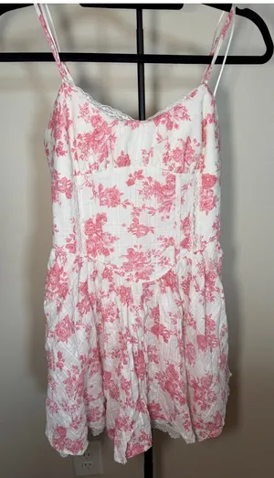 Lacy White and Pink Corset Fairy Floral Mini Dress Size Medium thumbnail 1