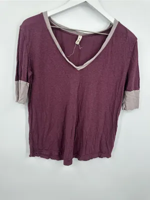 Free People Plum Ringer Shirt Size Small Boho V Neck thumbnail 5