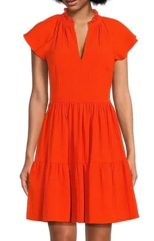 Alex Marie Bright Vanya V-Neck Orange Tiered Flutter-Sleeve Dress thumbnail 1