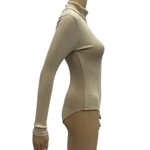 Ambiance Khaki Long Sleeve Ribbed Turtleneck Stretchy Bodysuit Top Women Small thumbnail 4