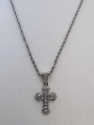 CZ Cross Pendant Necklace for Men Women,Streetwear Punk Hip Hop Unisex Style thumbnail 1