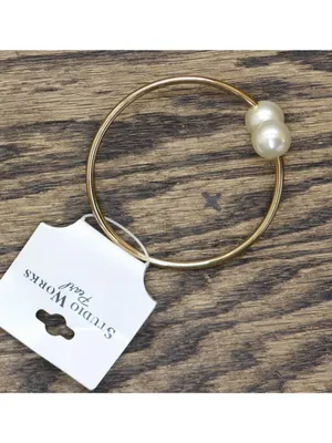 NWT Studio Works Pearl Pearl Open Cuff Bracelet Gold / White 3" thumbnail 3