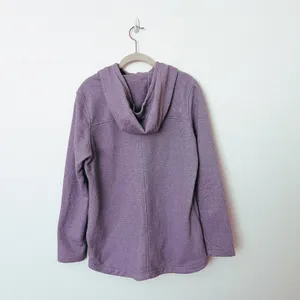 [The North Face] Purple Knit Stitch Fleece Hoodie Snap Button Mock Neck Sz Large thumbnail 3