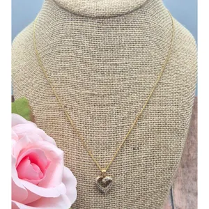 Cute 18" Curb Chain Dainty Two Tone Heart Pendant Necklace Valentine Sweetheart thumbnail 3