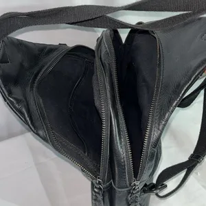 Leather backpack with 2 center zip pockets Black thumbnail 7