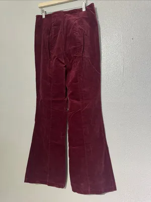 Forever 21 Contemporary Burgundy Velvet Flare Pants High Rise Side Zip XL thumbnail 4