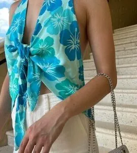 Zara Satin Hawaiian Print Top thumbnail 1