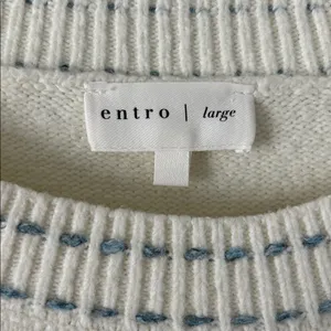 Entro Reverse Seam Cream Sweater with Blue Stitching NWOT thumbnail 2