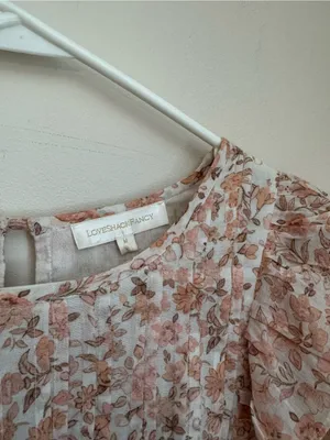 LoveShackFancy Natasha Mini Dress Size Medium Vanilla Foam Pink Floral Ruffle thumbnail 4