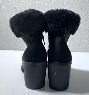 A New Day Larina Black Faux Fur Heeled Ankle Boots thumbnail 10
