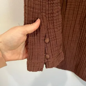 Zara Cotton Blend Oversized Top Size XS Brown Textured Gauze Relaxed‎ Fit thumbnail 4