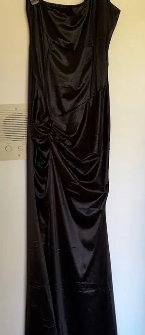 Peppermayo Black Satin Evening Gown - Elegant Ruched Maxi Dress thumbnail 1