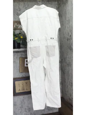 Woolrich X TGT Short Sleeve Denim Western Jumpsuit 94611513 Cream Off White 14 thumbnail 2