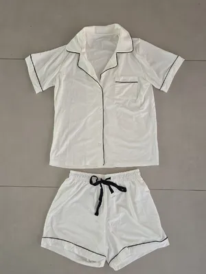 New Women's White Button-Front Short Pajama Set Size Xs/S thumbnail 3