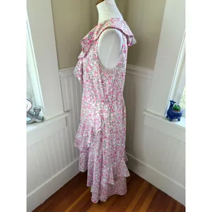 ELOQUII Floral Ruffle High-Low Maxi Dress Pink White Black Size 14 thumbnail 10