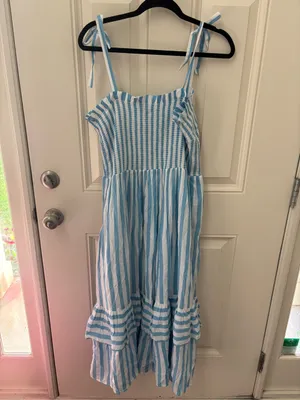 Draper James Taylor Dress in Blue Awning Size Large Coastal Euro Summer thumbnail 2