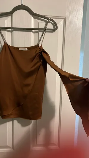 Draped Satin Camisole Top w Chain Strap thumbnail 2