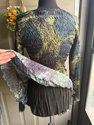 Vintage Y2K Alberto Makali satin pleated rhinestone animal print top, size large thumbnail 12