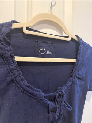aerie Navy Short Sleeve Tie-Front Button Ribbed Top thumbnail 3