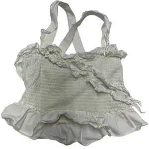 Anthropologie Maeve Top Womens X Small White Ruffle Tank Smocked Cotton thumbnail 4