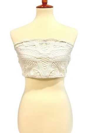 American Eagle Boho Cream Lace Crochet Strapless Bandeau Crop Top Festival Cottagecore Small thumbnail 1