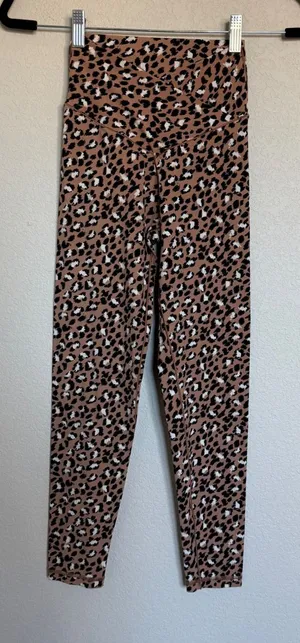 Aerie Chill Play Move‎ Leopard Cheetah Print Crossover V-Waist Leggings Brown Sm thumbnail 1