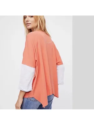 NWT We The Free People Star Henly Orange & Grey Distressed Oversized Top Small thumbnail 9