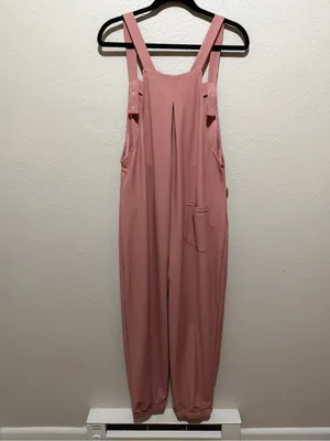 NWT Halara Pockets Waffle Casual Overalls Rose Tan Large Petite thumbnail 4