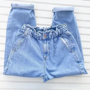 Zara Paperbag Waist Jeans Small Light Wash High Rise Ruffle Denim Mom Pants thumbnail 5