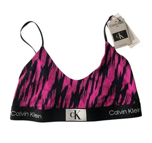 Calvin Klein 1996 Unlined Bralette Pink Zebra Print Wirefree M thumbnail 1