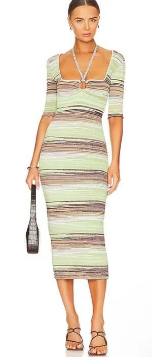 VERONICA BEARD‎ Green Kante Knit Dress Halter Midi Size Large thumbnail 1
