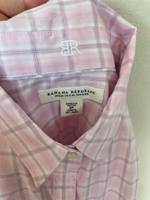 Banana Republic Women Pink Pane Checkered Work Button Up Shirt Blouse Size 8P thumbnail 8