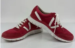 Vionic Nana Satin Suede Red White‎ Tennis Shoe Lace Up Sneakers Orthopedic thumbnail 1